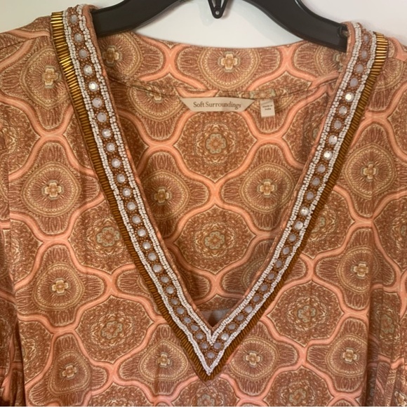 Soft Surroundings Lillia Beaded Stretch V Neck Print Tunic Top 3/4 Sleeves Sz XL - Picture 4 of 11